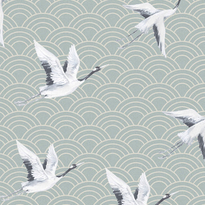 product image of Cranes & Scallops Wallpaper in Pearlescent Seafoam 511