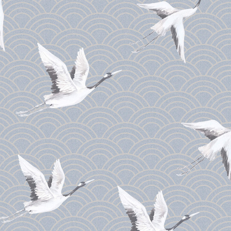 media image for Cranes & Scallops Wallpaper in Pearlescent Stone Blue 274