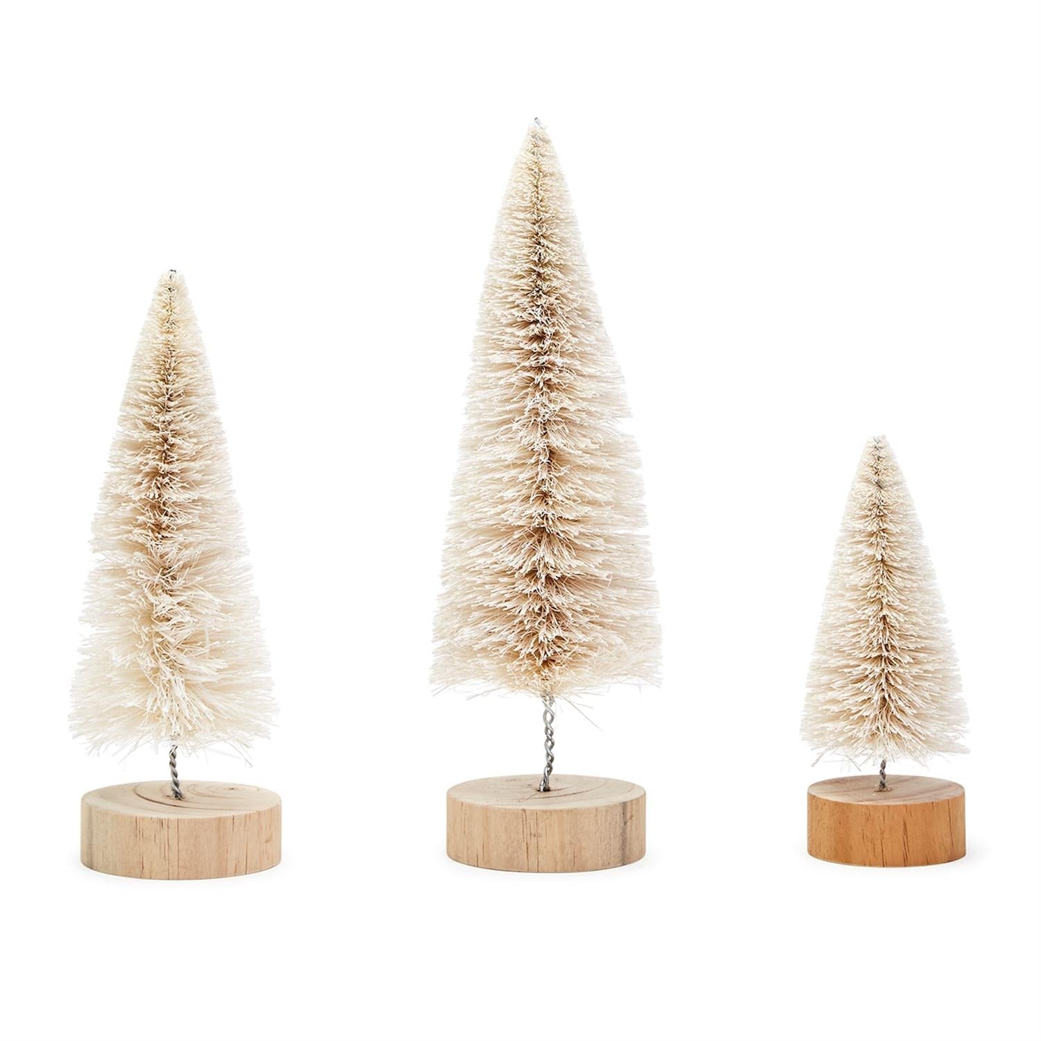 Shop Christmas Bottle Brush Trees with Natural Wood Base - Set of 3 ...