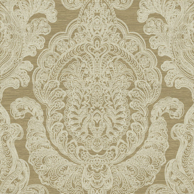 product image for Damask Pearlized & Striae Wallpaper in White/Gold 78