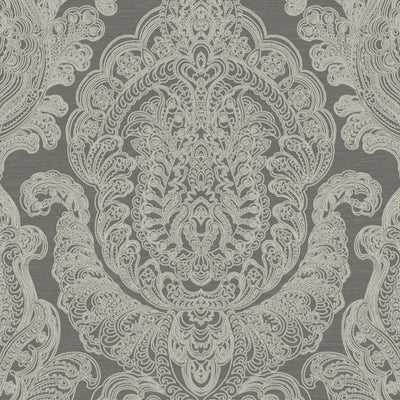 product image of Damask Pearlized & Striae Wallpaper in Silver/Charcoal 511