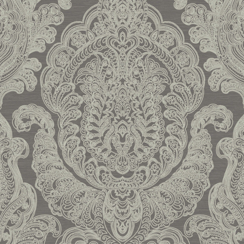 media image for Damask Pearlized & Striae Wallpaper in Silver/Charcoal 217