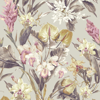 product image for Floral Foliage Traditional Wallpaper in Pink/White 18