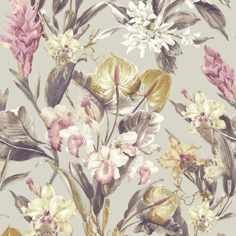 media image for Floral Foliage Traditional Wallpaper in Pink/White 252