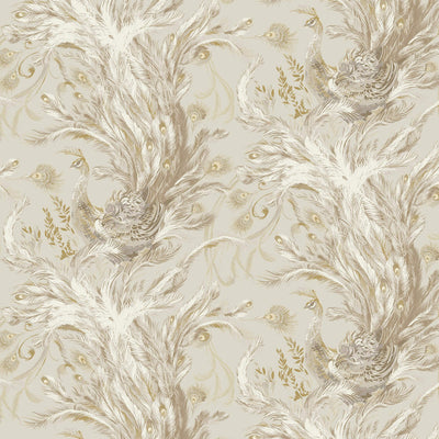 product image of Peacock Textured Wallpaper in Metallic/Cream 580