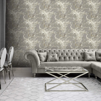 product image for Peacock Textured Wallpaper in Metallic/Grey 92