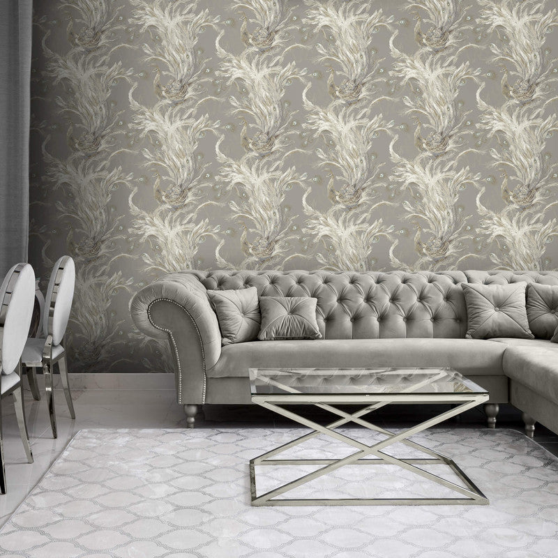 media image for Peacock Textured Wallpaper in Metallic/Grey 269