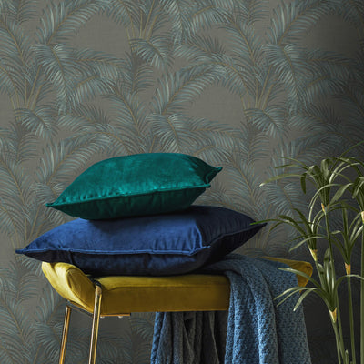 product image for Elegant Foliage Wallpaper in Deep Teal/Grey 44