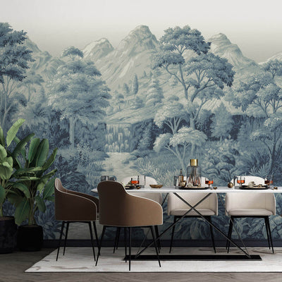 product image for Tropical Jungle Landscape Wall Mural in Blue 21