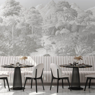 product image for Tropical Jungle Landscape Wall Mural in Grey/White 91