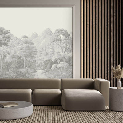 product image for Tropical Jungle Landscape Wall Mural in Grey/White 19