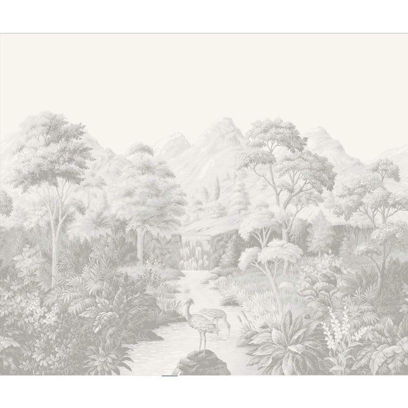 media image for Tropical Jungle Landscape Wall Mural in Grey/White 275