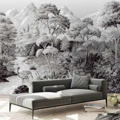 product image for Tropical Jungle Landscape Wall Mural in Black/Grey 74