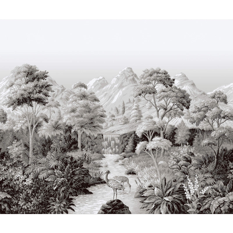 media image for Tropical Jungle Landscape Wall Mural in Black/Grey 273