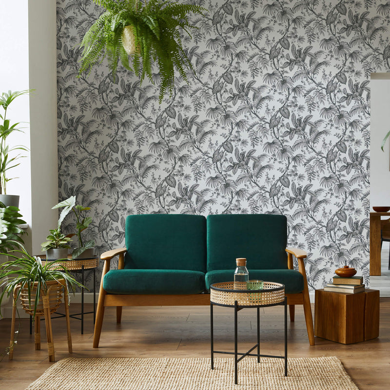 media image for Palm & Foliage Wallpaper in White/Black from the Olio Collection 286