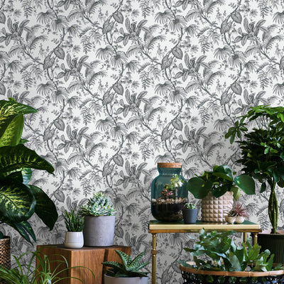 product image for Palm & Foliage Wallpaper in White/Black from the Olio Collection 51