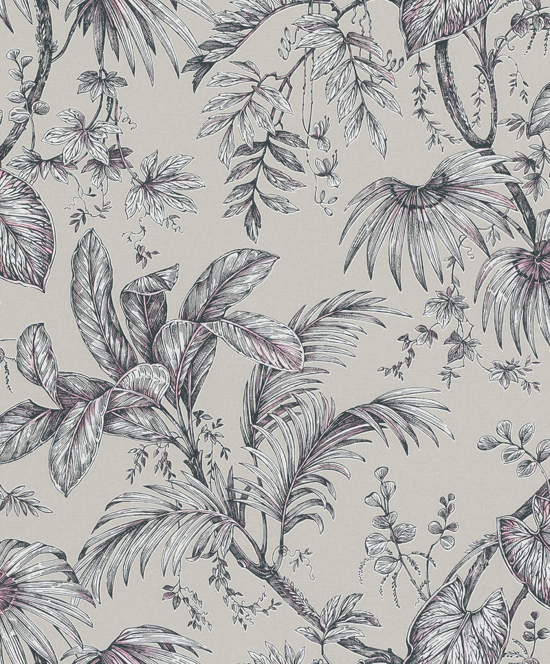 media image for Palm & Foliage Wallpaper in Beige/Black from the Olio Collection 246