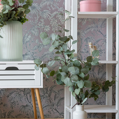 product image for Palm & Foliage Wallpaper in Soft Pink/Silver from the Olio Collection 64