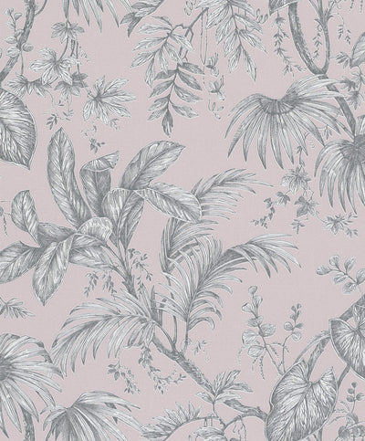 product image for Palm & Foliage Wallpaper in Soft Pink/Silver from the Olio Collection 24