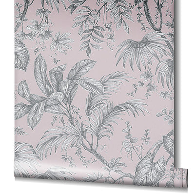 product image for Palm & Foliage Wallpaper in Soft Pink/Silver from the Olio Collection 30