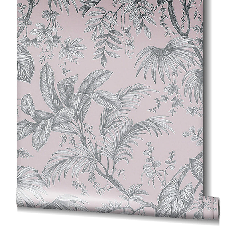 media image for Palm & Foliage Wallpaper in Soft Pink/Silver from the Olio Collection 214