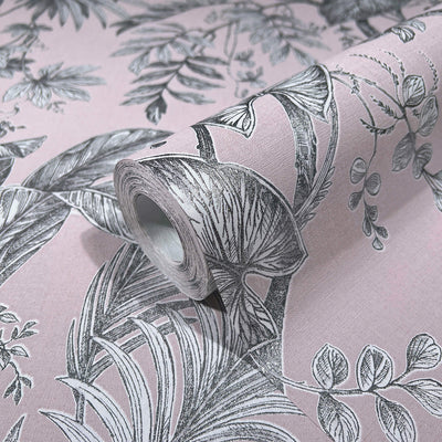 product image for Palm & Foliage Wallpaper in Soft Pink/Silver from the Olio Collection 76