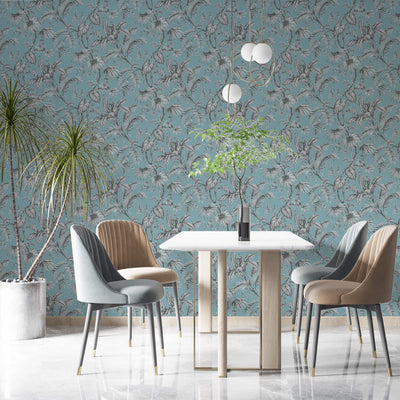 product image for Palm & Foliage Wallpaper in Soft Teal/Black from the Olio Collection 72