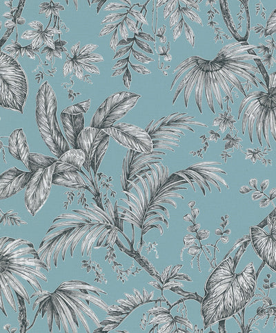 product image of Palm & Foliage Wallpaper in Soft Teal/Black from the Olio Collection 52