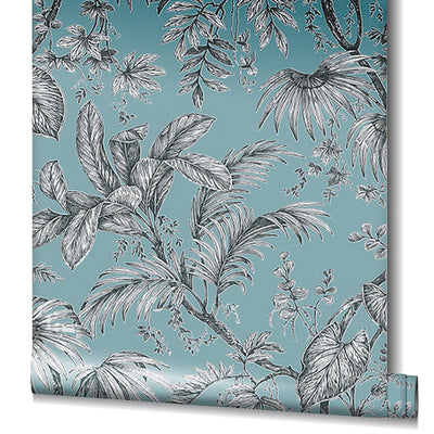 product image for Palm & Foliage Wallpaper in Soft Teal/Black from the Olio Collection 26