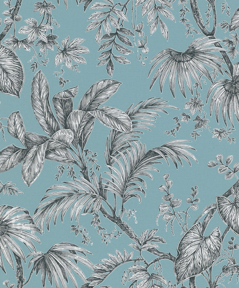 media image for Palm & Foliage Wallpaper in Soft Teal/Black from the Olio Collection 241