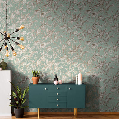 product image for Palm & Foliage Wallpaper in Soft Green/Gold from the Olio Collection 48