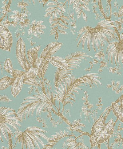 product image for Palm & Foliage Wallpaper in Soft Green/Gold from the Olio Collection 35