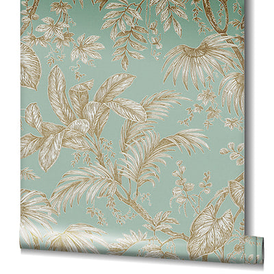 product image for Palm & Foliage Wallpaper in Soft Green/Gold from the Olio Collection 28