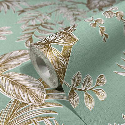 product image for Palm & Foliage Wallpaper in Soft Green/Gold from the Olio Collection 79