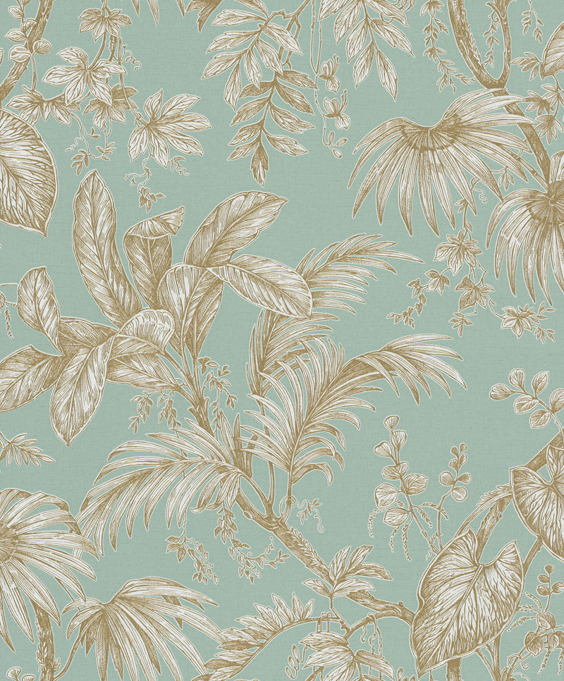 media image for Palm & Foliage Wallpaper in Soft Green/Gold from the Olio Collection 256