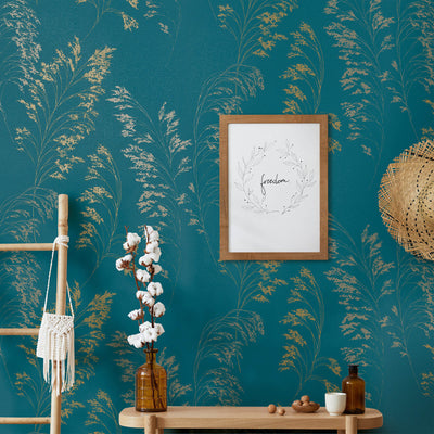 product image for Feather Shrub Wallpaper in Teal/Gold from the Olio Collection 89