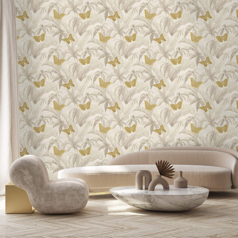 media image for Butterflies & Foliage Wallpaper in Muted Grey 218