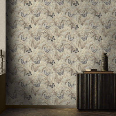 product image for Butterflies & Foliage Wallpaper in Warm Brown 54