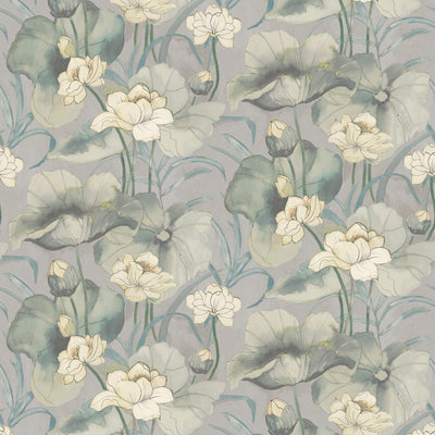 product image of Watercolor Waterlilies Wallpaper in Green/Blue 554