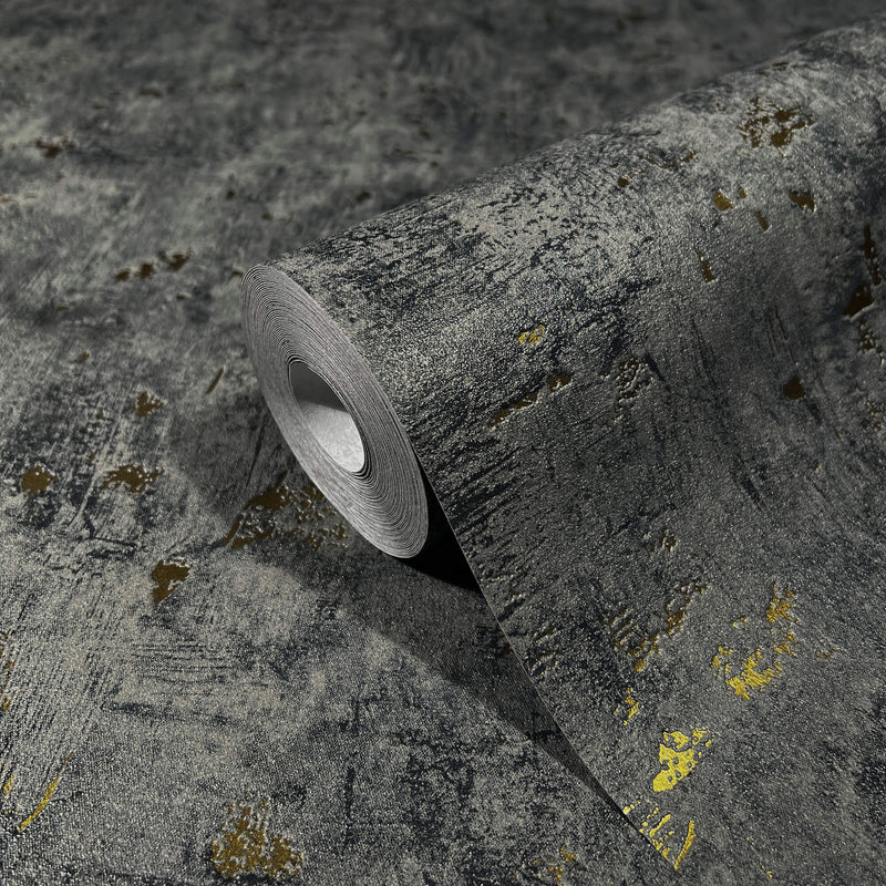 media image for Matte Texture Fleck Wallpaper in Anthracite/Gold from the Olio Collection 248