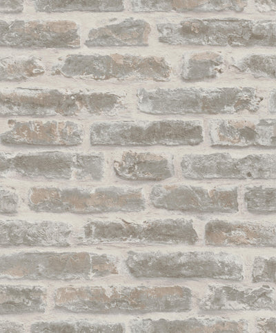 product image of Exposed Brick Wallpaper in White/Taupe from the Olio Collection 579