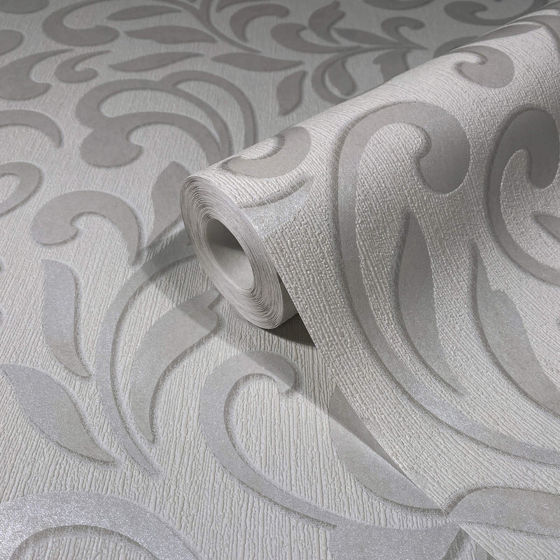 media image for Royal Damask Wallpaper in White/Pearl from the Olio Collection 280