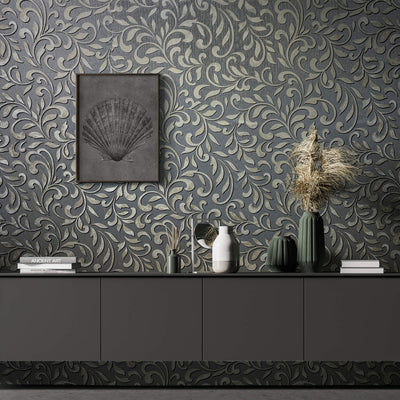 product image for Royal Damask Wallpaper in Antracite/Silver from the Olio Collection 2