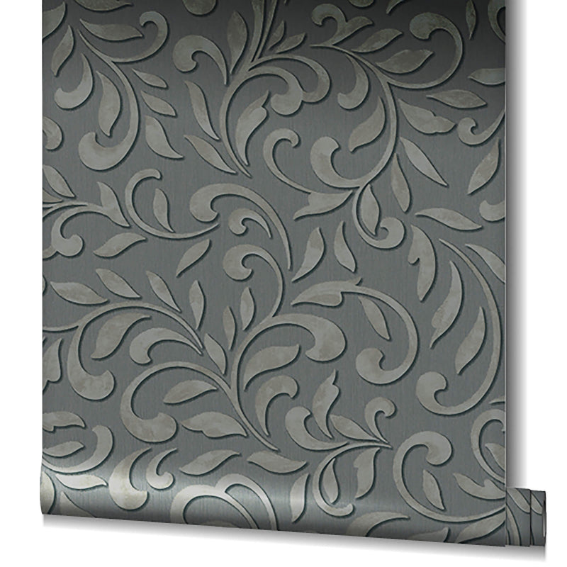 media image for Royal Damask Wallpaper in Antracite/Silver from the Olio Collection 277