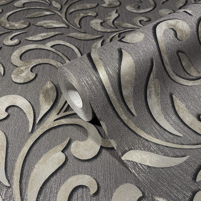 product image for Royal Damask Wallpaper in Antracite/Silver from the Olio Collection 48