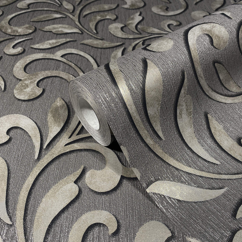 media image for Royal Damask Wallpaper in Antracite/Silver from the Olio Collection 248