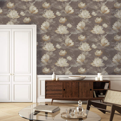 product image for Beaded Floral Wallpaper in Silver/Espresso 80