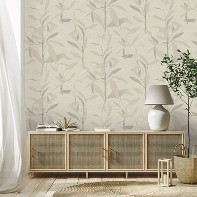 product image for Foliage Minimalist Wallpaper in White/Pale Green 94