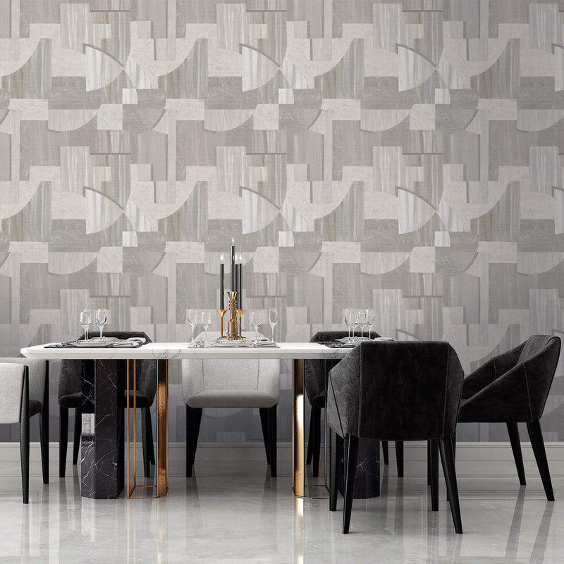 media image for Geo Art Deco Wallpaper in Cool Grey/Mauve 25