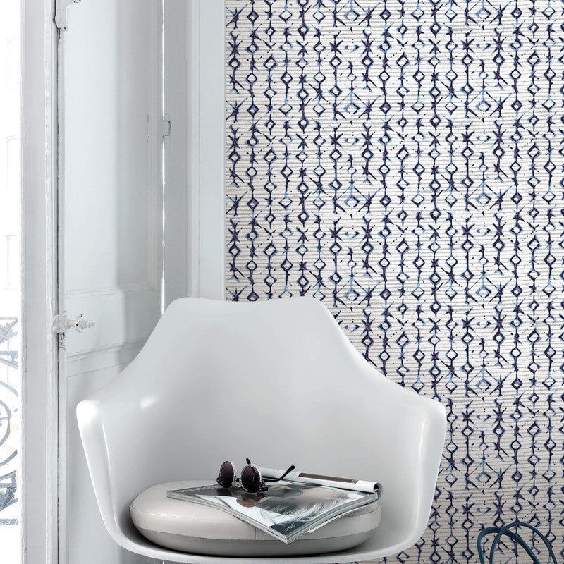 media image for Ikat Vibrant Wallpaper in Blue/Silver 215